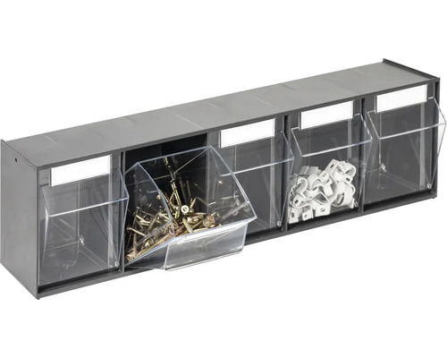 INDUSTRIEEL klein materiaalmagazijn, 5 compartimenten, 60 x 16,4 x 11 cm, antraciet