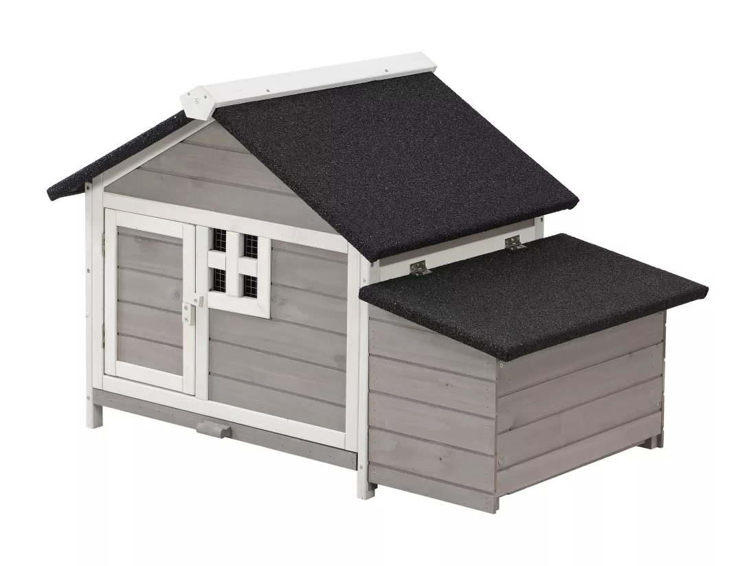 Poulailler en bois avec pondoir - 2 poules - L. 106 x P. 64 x H.71 cm - Blanc et gris - ANSER
