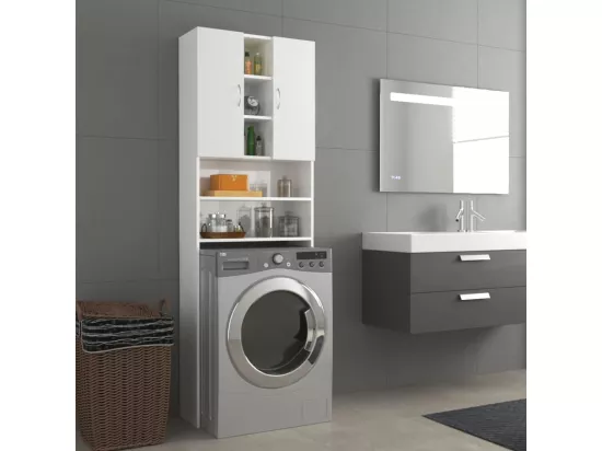Meuble pour machine à laver blanc brillant 64x25,5x190 cm
