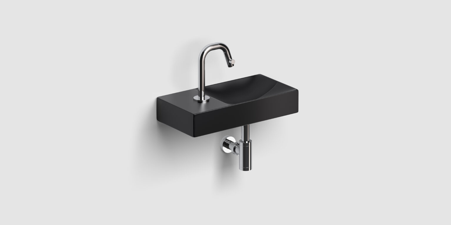 Clou Vale keramische fontein 38cm met kraangat links zwart mat