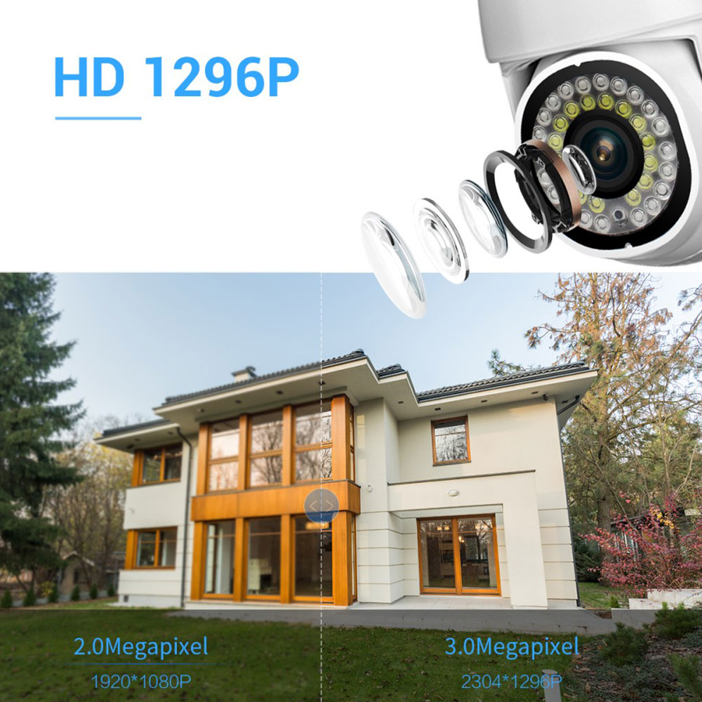WiFi IP Kamera 3MP 1296p mit Nachtsichtfunktion / Micro SD und Wandhalterung für iOS/Android (IP66) - Weiss