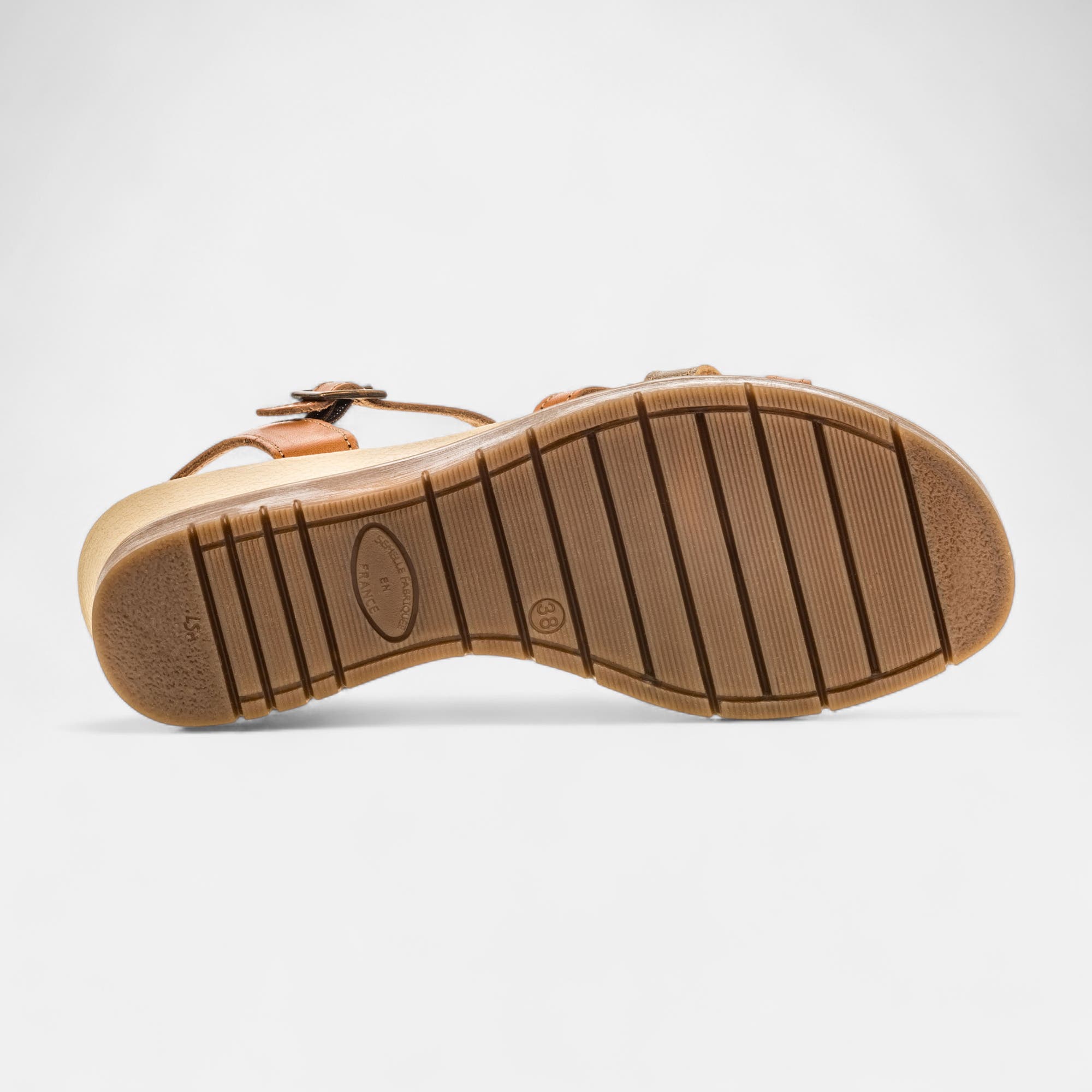 Sandales à talon compensé Femme en cuir camel