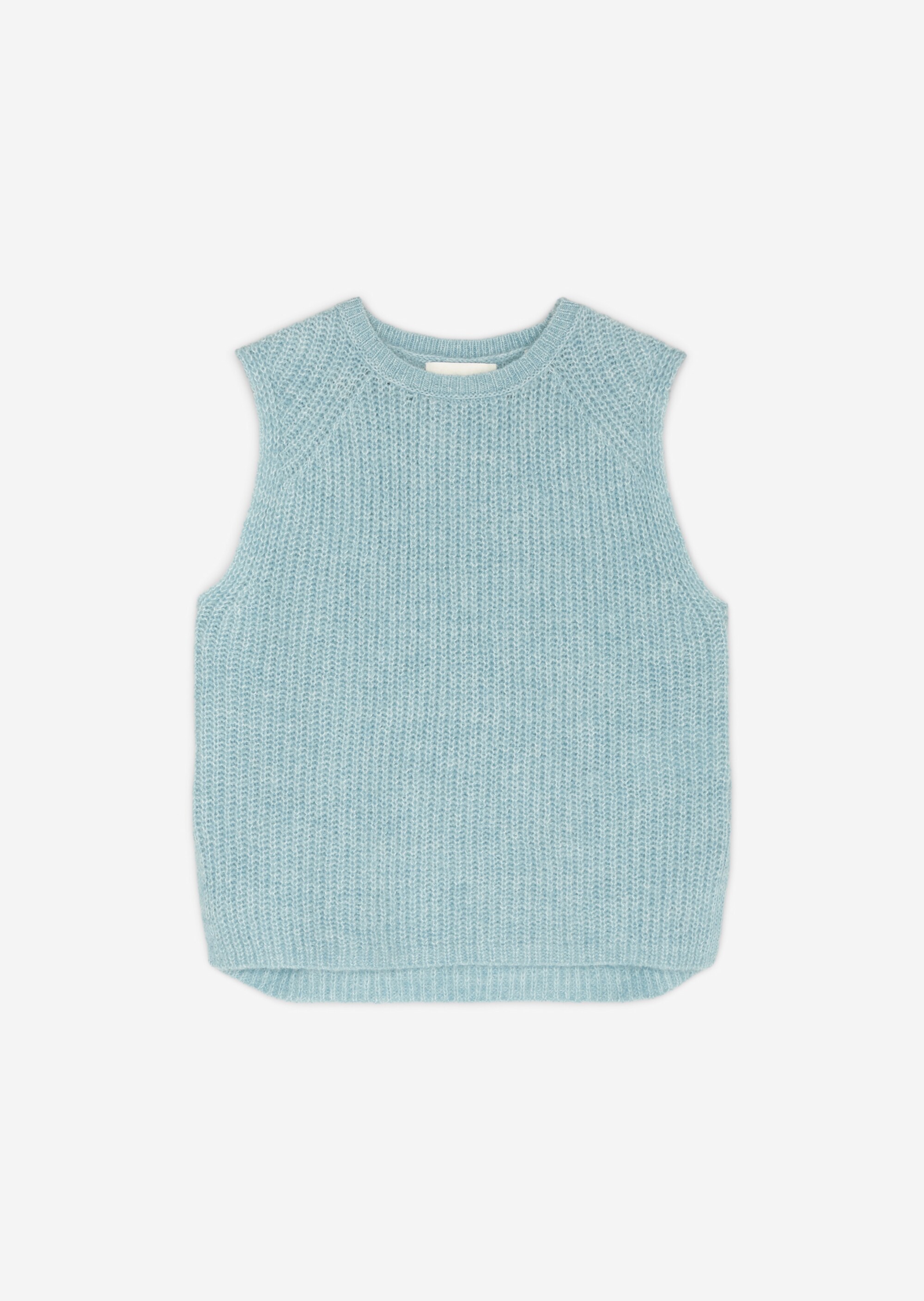 Ärmelloser Strickpullover regularaus flauschigem Schurwolle-Alpakawolle-Mix