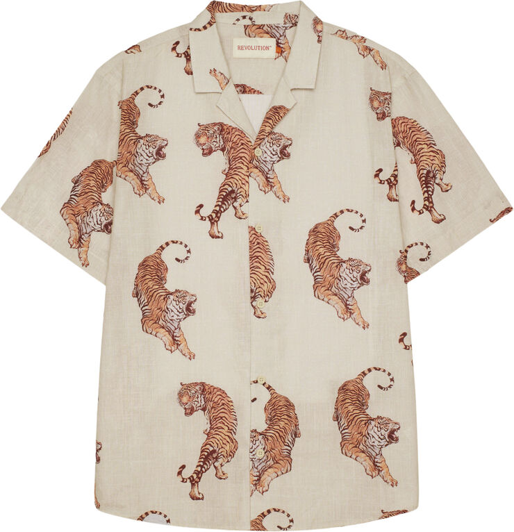 RVLT - Revolution Short sleeved shirt with a cuban collar in a cotton-slub fab Offwhite