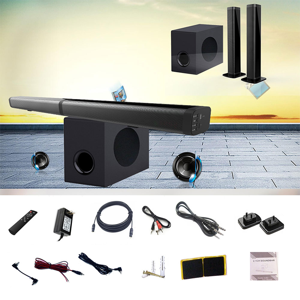 (2er Set) 80W Bluetooth Stereo Soundbar Heimkino TV Lautsprecher   1x Subwoofer / USB / Aux-In / Coax-In   Fernbedienung - Schwarz