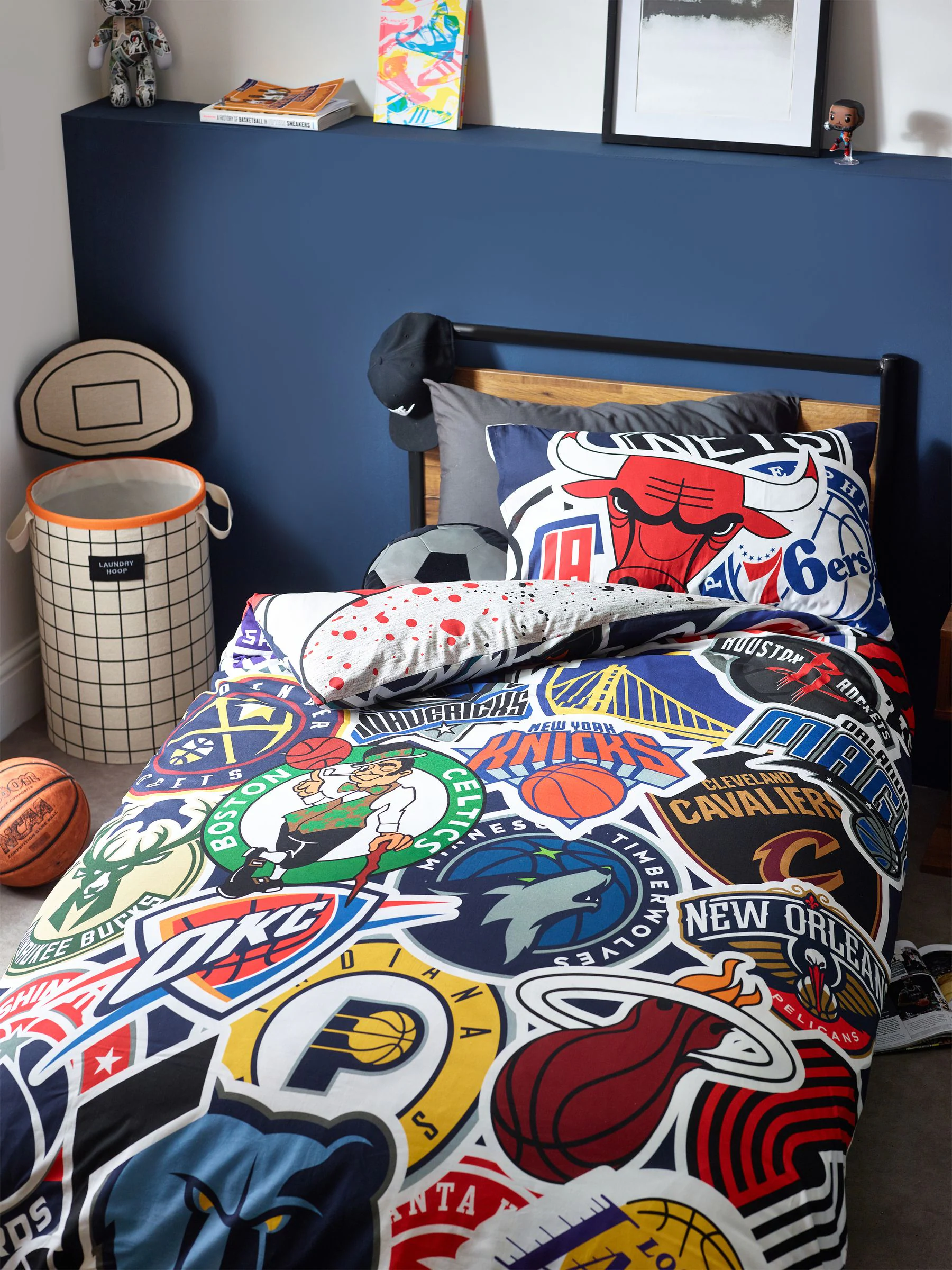 NBA 100% katoenen Dekbedovertrek en kussensloop Set voor eenpersoonsbed