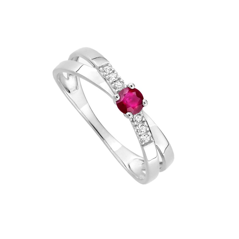 Bague femme - Rubis et Oxyde de zirconium - Or 18 Carats