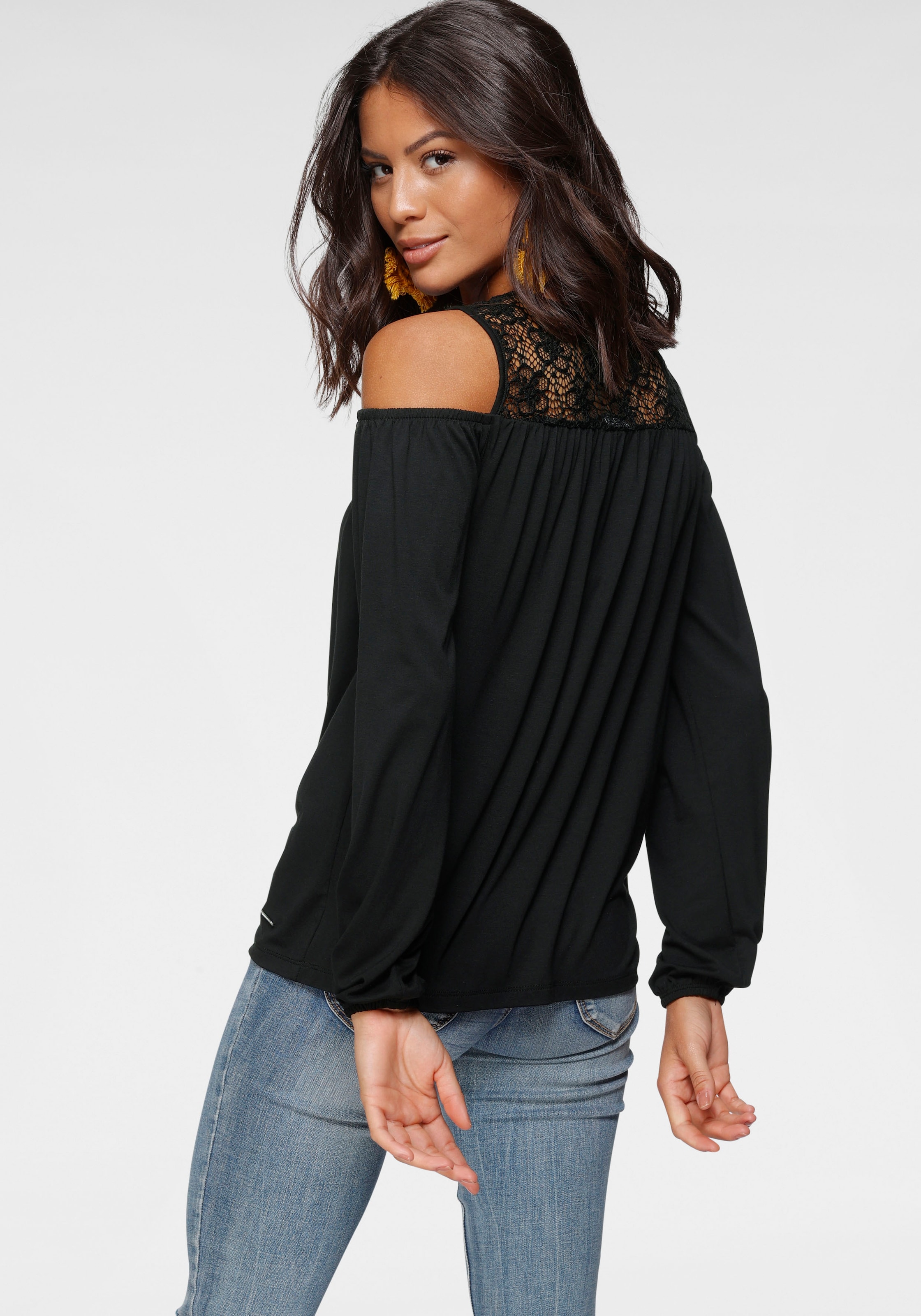 Laura Scott Langarmshirt , lässig geschnitten,  elastisches Material,  Gummizug am Ärmelabschluss