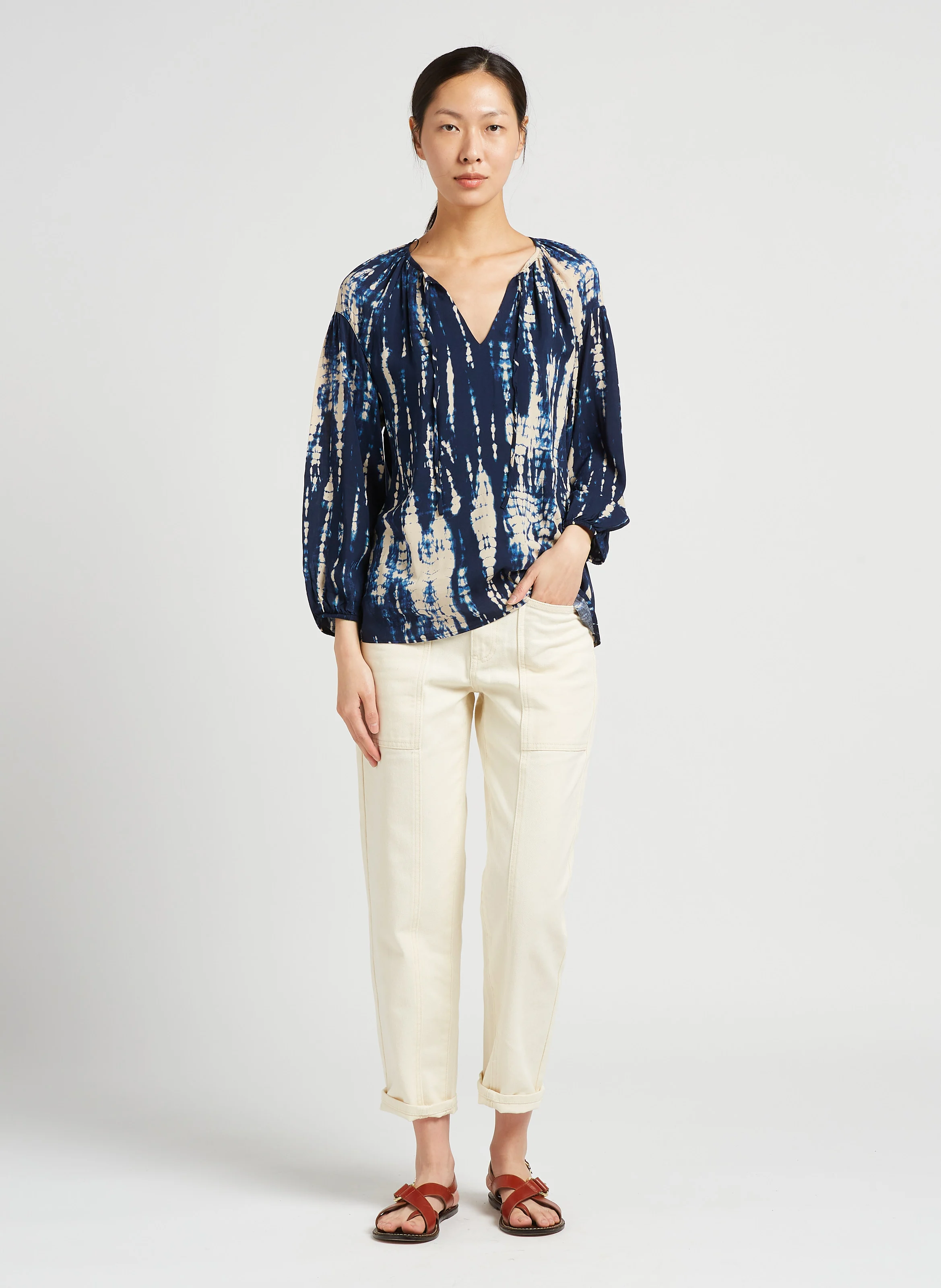 Jean droit en coton| Beige