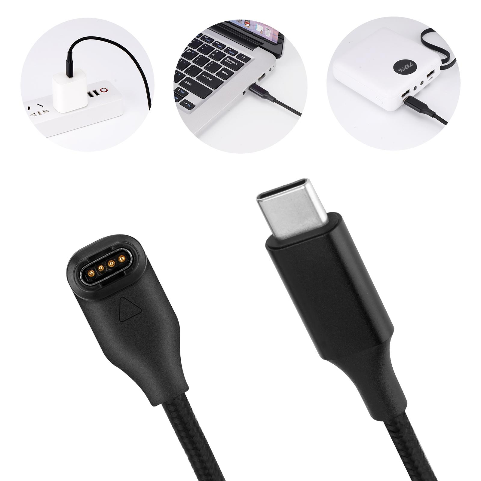 (1m) USB C auf Garmin Nylon Ladekabel 90 Grad Winkel - Schwarz