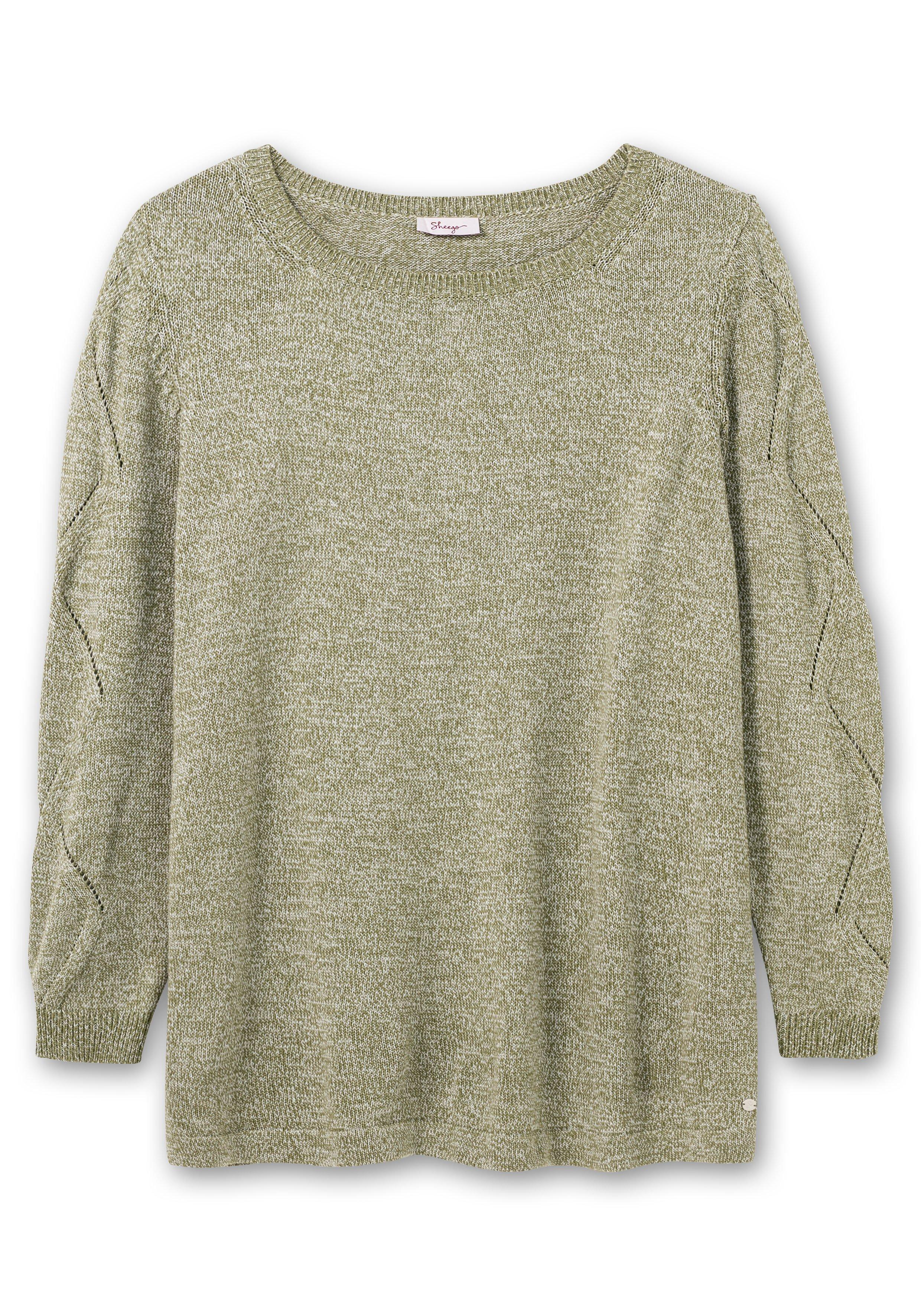 Melierter Pullover mit Ajourmuster am Ärmel