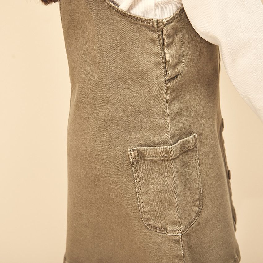 Robe salopette en twill pour fille - Kaki