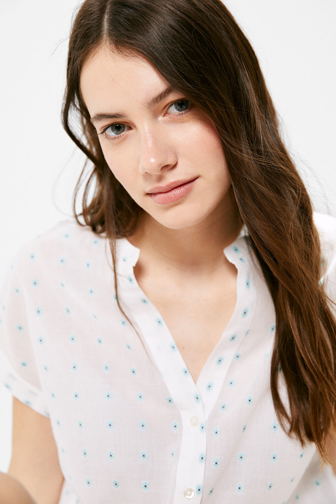 Blusa de algodão com gola mandarim