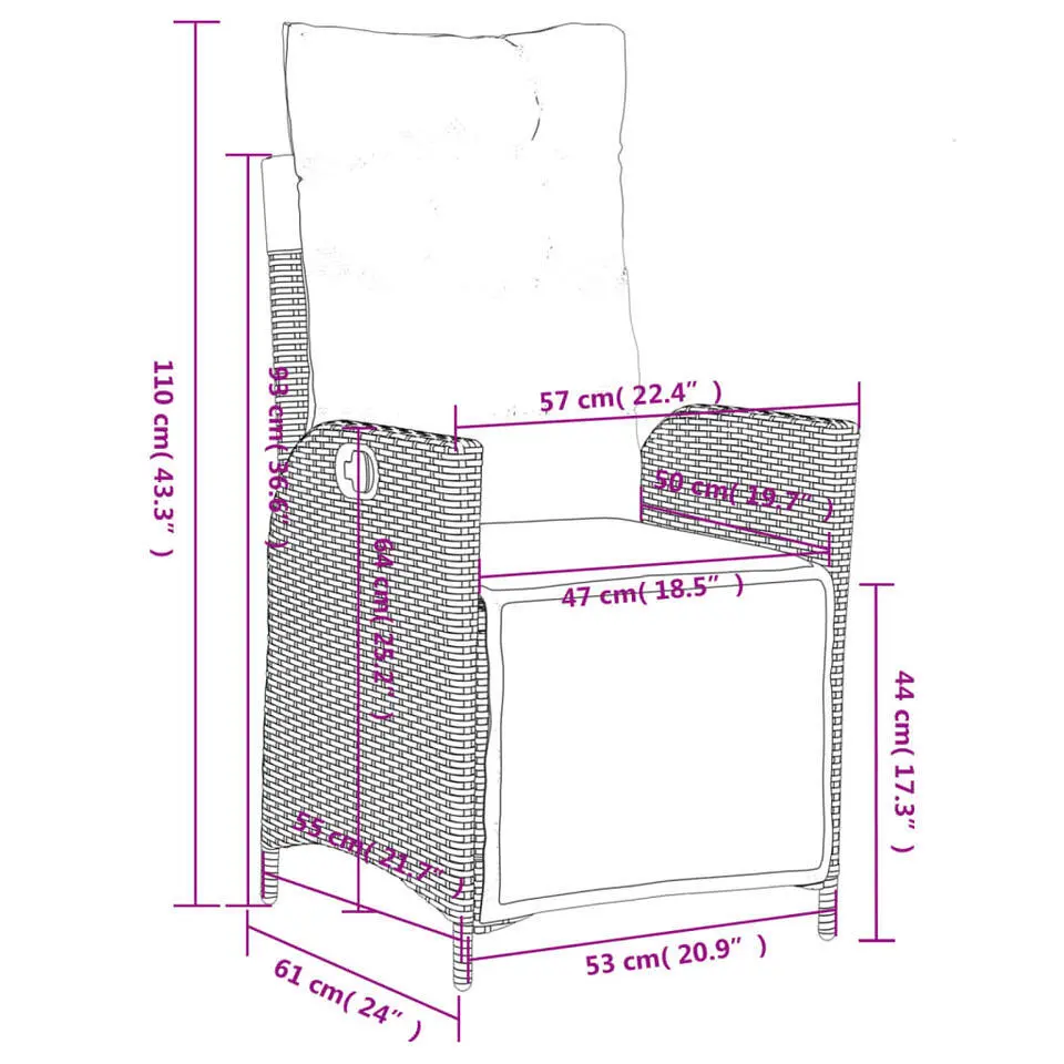 vidaXL - Verstelbare tuinstoelen - Voetensteun - Zwart en crème - 2 stuks
