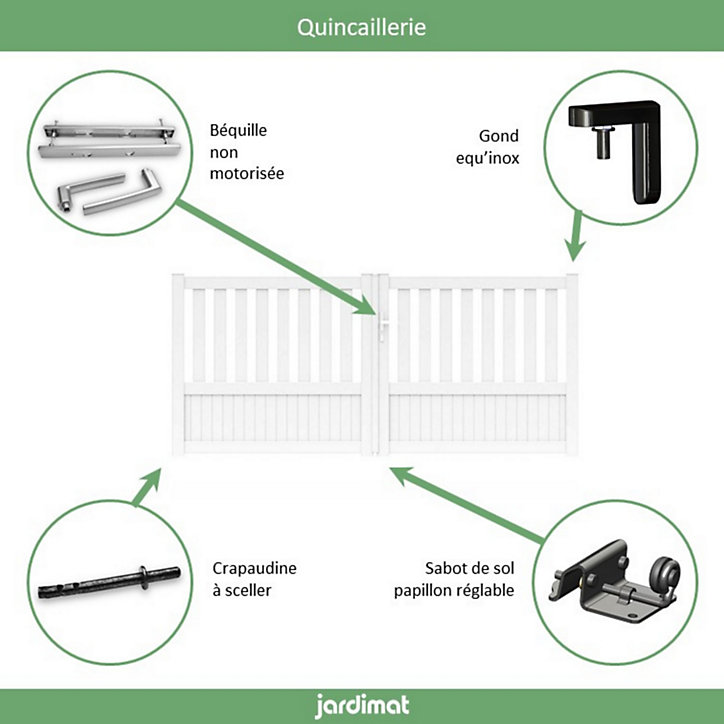 Portail Jardimat aluminium Garonne blanc 9016 - 300 x h.140 cm