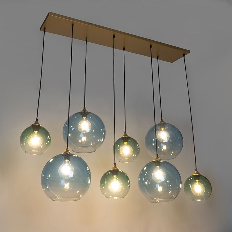 Smart hanglamp messing met blauw en groen glas 8-lichts incl. 8 Wifi G95 - Sandra