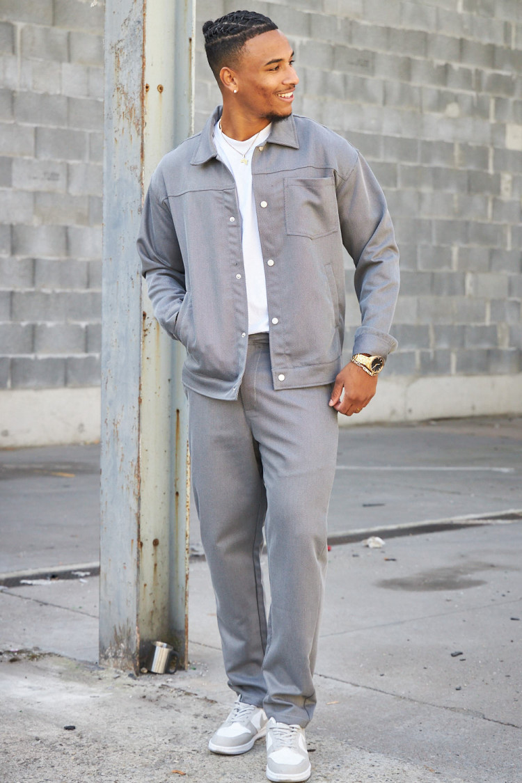 Ensemble 2 pièces veste + pantalon gris à rayures