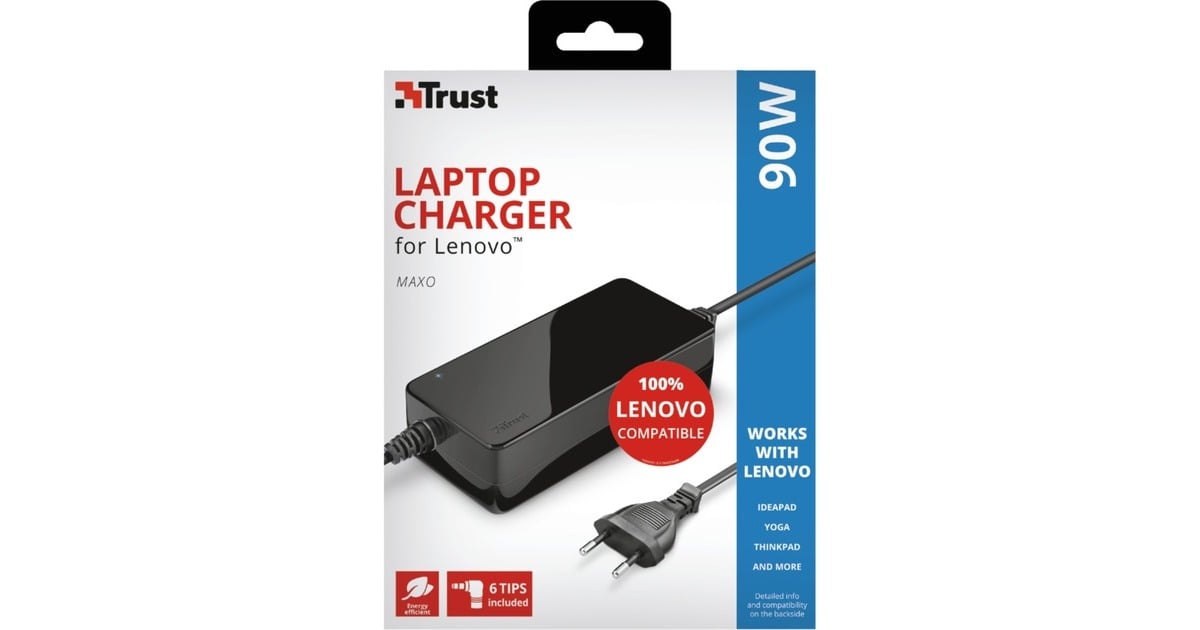 TrustMaxo 90W Laptop Charger for Lenovo voedingseenheid  (Zwart, 23394)