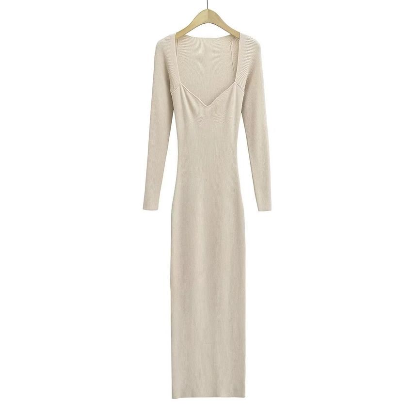 Reknovine - Lange mouw gebreide maxi-bodyconjurk