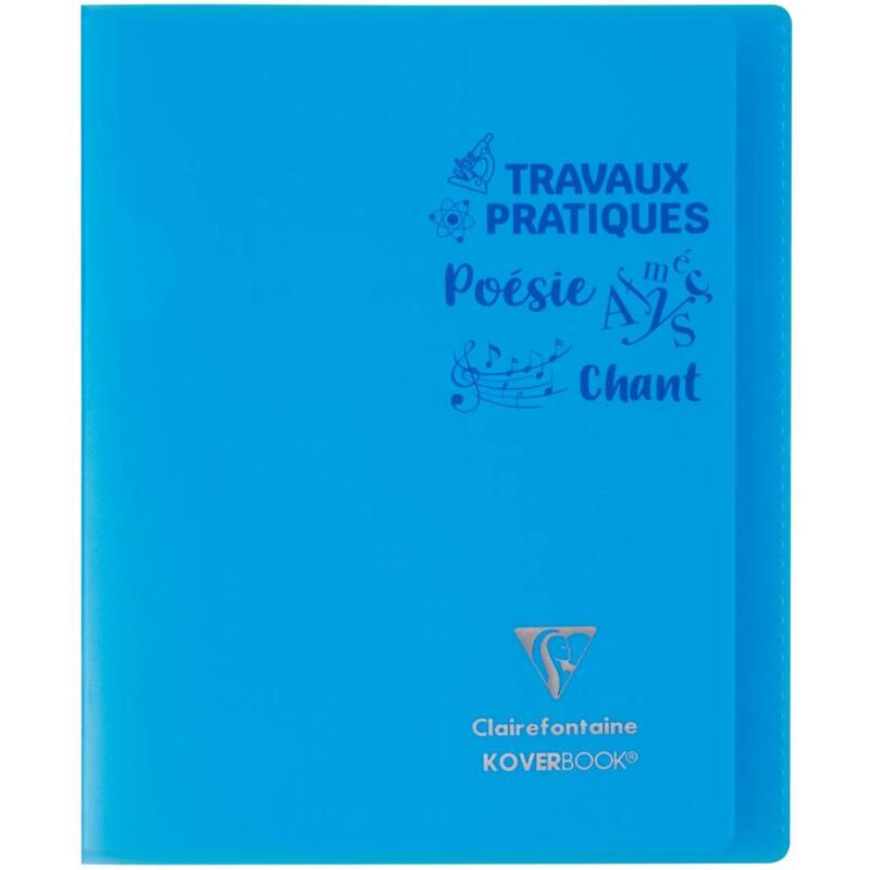 Cahier Travaux Pratiques piqué Koverbook 17x22cm 64 pages grands carreaux + uni 90 g couverture polypropylène transparent - Assortis