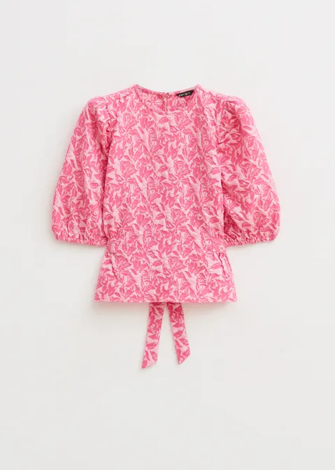Jacquard top met pofmouwen roze (ROS)