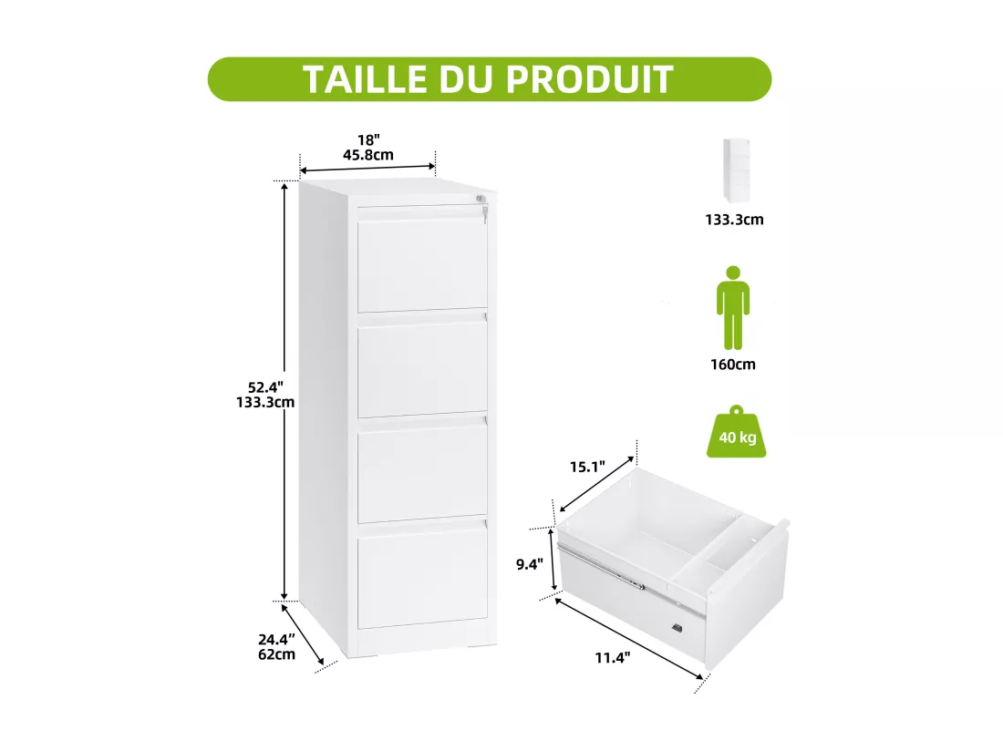 YITAHOME Armoire de classement, Acier allié, Blanc, Taille Unique