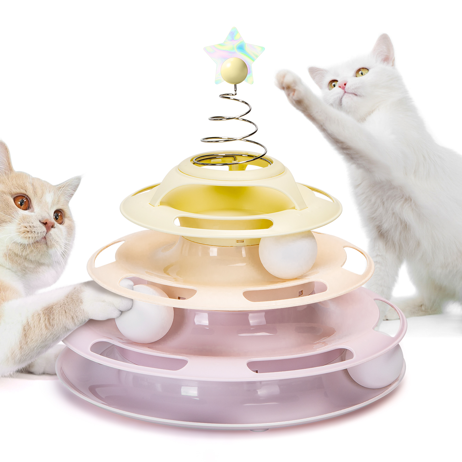 Brinquedo interativo Nobleza para gatos, com design de torre, 3 bolas e 3 níveis.