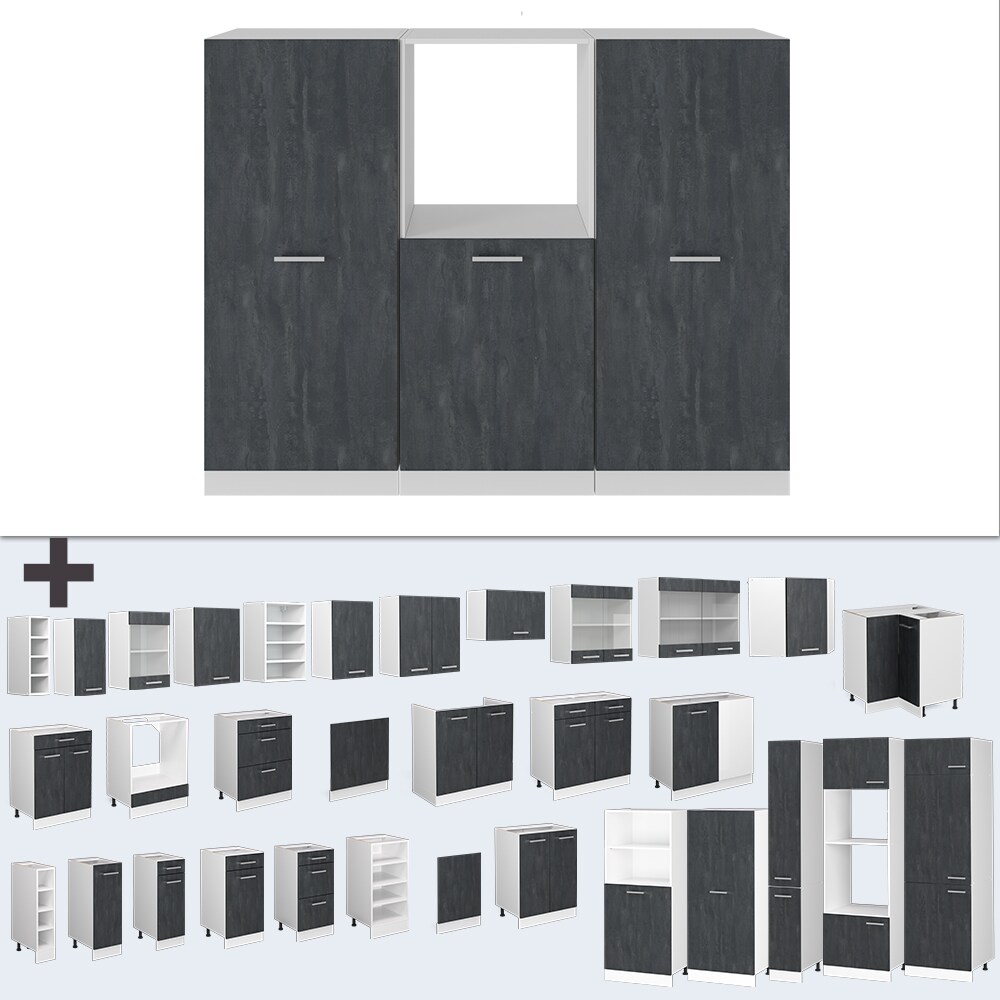 Vicco Küchenblock R-Line 180 cm Schwarz Beton Weiß ohne Arbeitsplatte