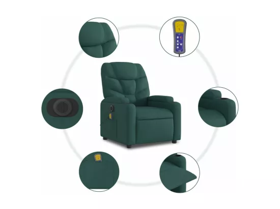 Fauteuil massant inclinable électrique Vert foncé Tissu