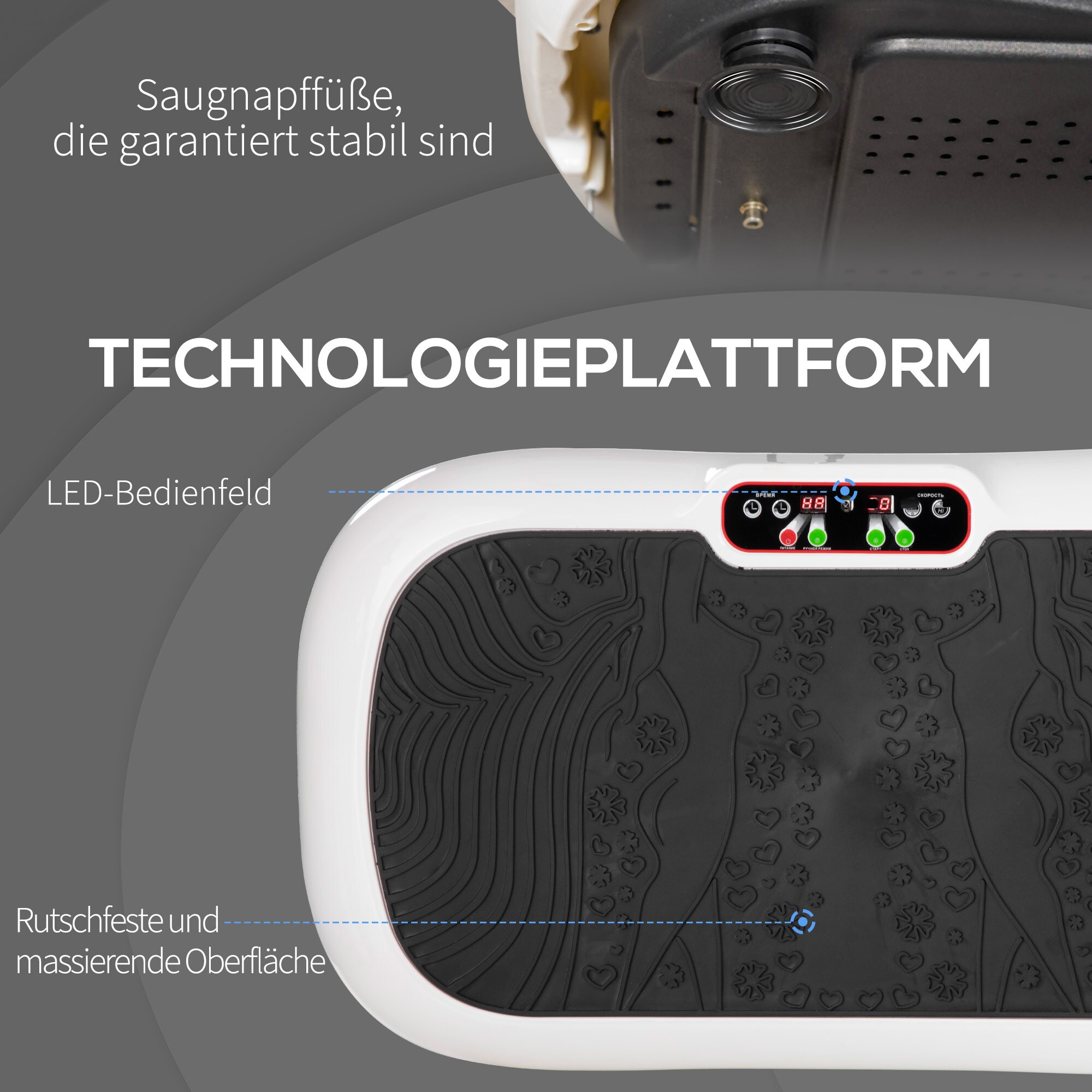 HOMCOM Vibrationsplatte mit Fitnessbändern schwarz, weiß 73L x 40B x 13H cm