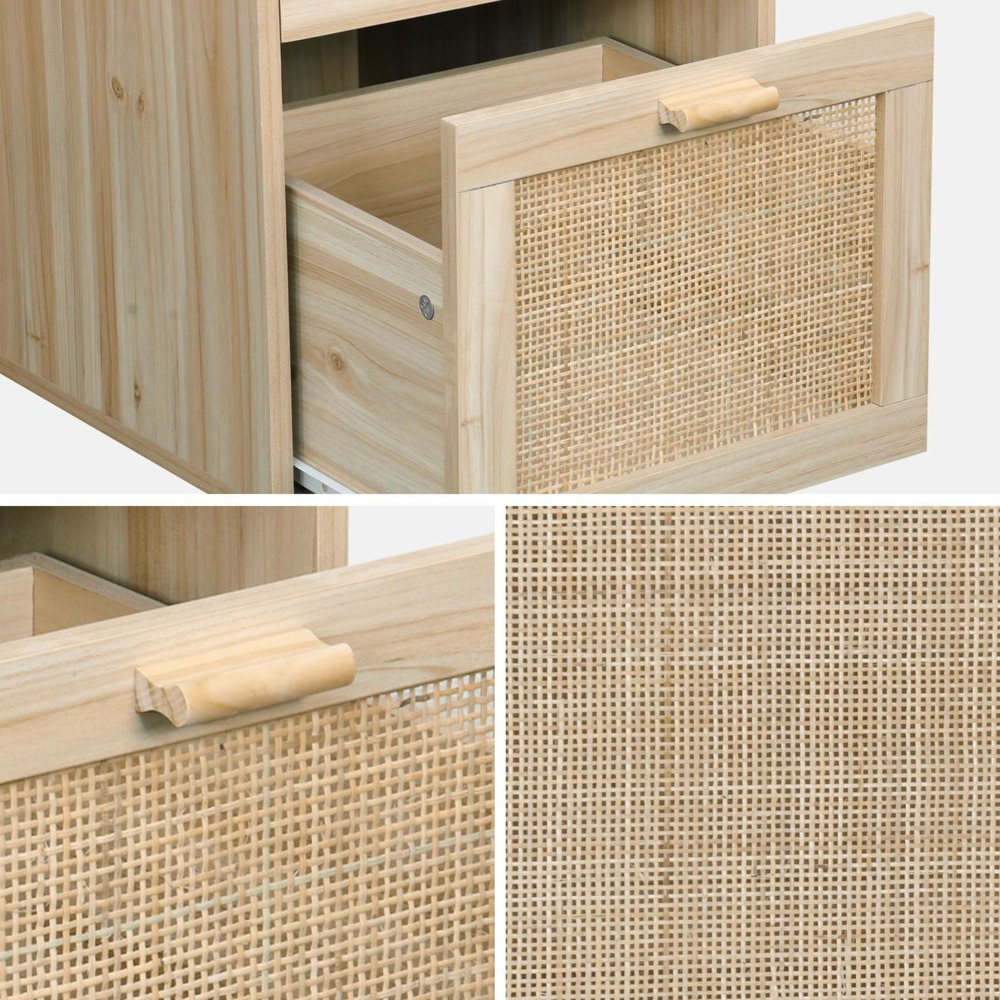 Bureau décor bois et cannage - camargue - 120cm. 2 tiroirs