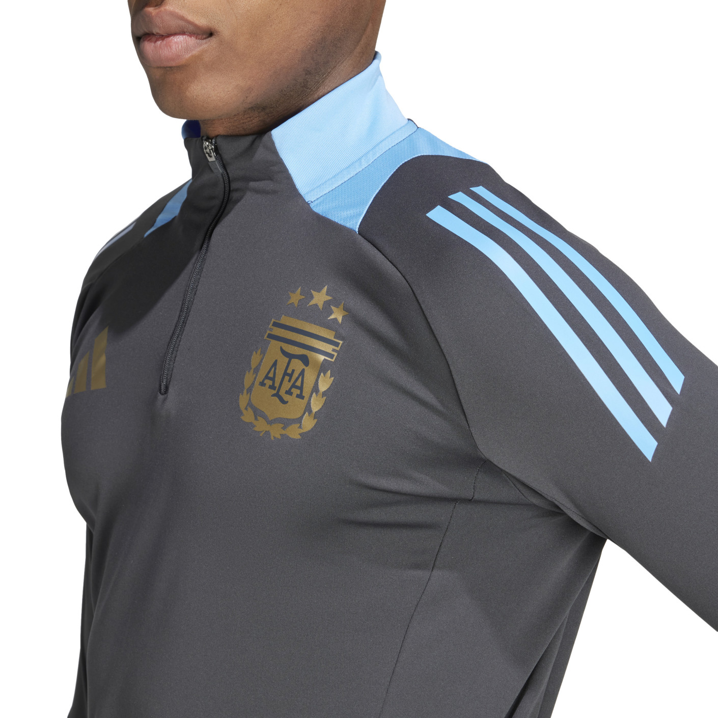 Adidas Argentinië Trainingstrui 1/4-Zip 2024-2026 Donkergrijs Lichtblauw Goud