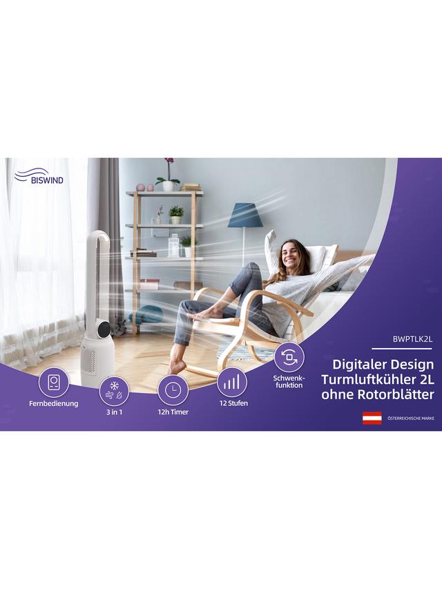 Wohlfühlklima Turmluftkühler 3in1 – Ventilator mit Kühlung & Luftbefeuchter