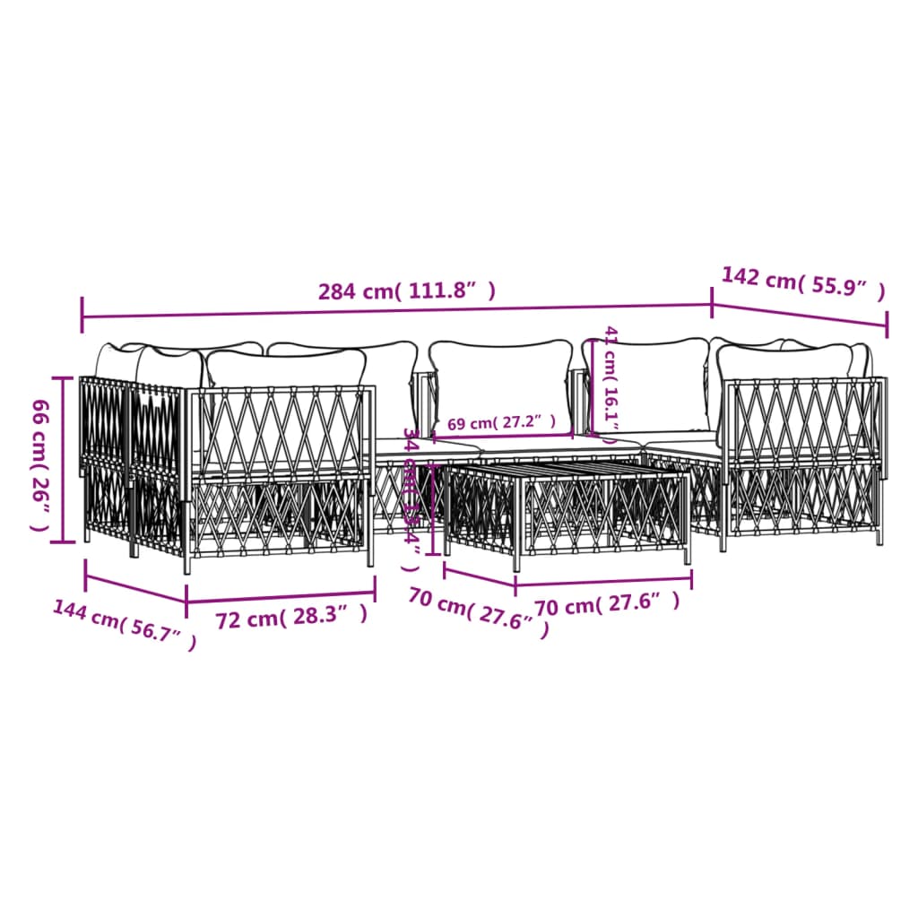 Salon de jardin meuble d'extérieur ensemble de mobilier 7 pièces avec coussins anthracite acier