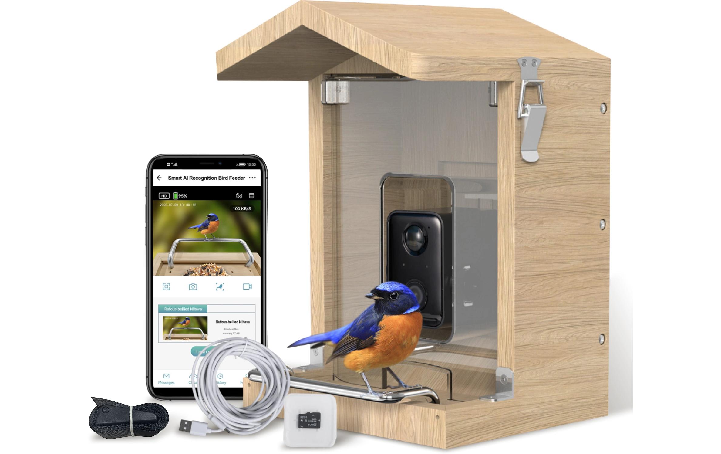 Vogelfutterhaus mit Kamera ohne Solarpanel<br>Vogelhaus aus Holz mit AI-Kamera