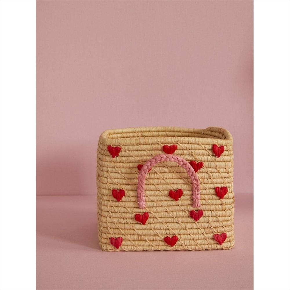 Hearts Firkantet Raffia Kurv - Rice → Luksusbaby.dk