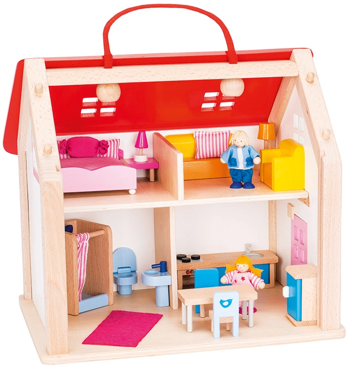 Koffer PUPPENHAUS mit Zubehör 24-teilig aus Holz