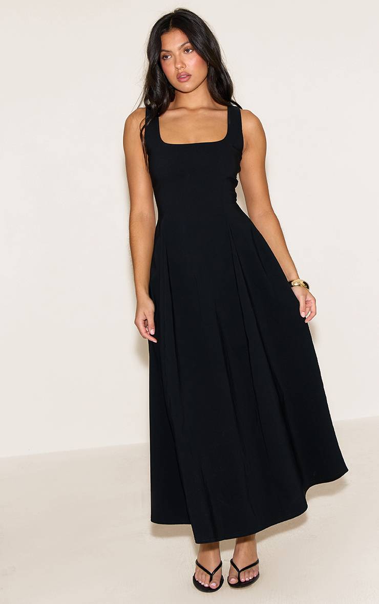 Noir Robe Longue Sans Manches À Encolure Dégagée