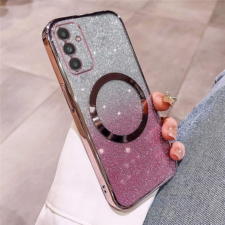 Samsung Galaxy A16 Gummi Case Schutzhülle im Glitzer Design MagSafe-Modul - Pink / Transparent