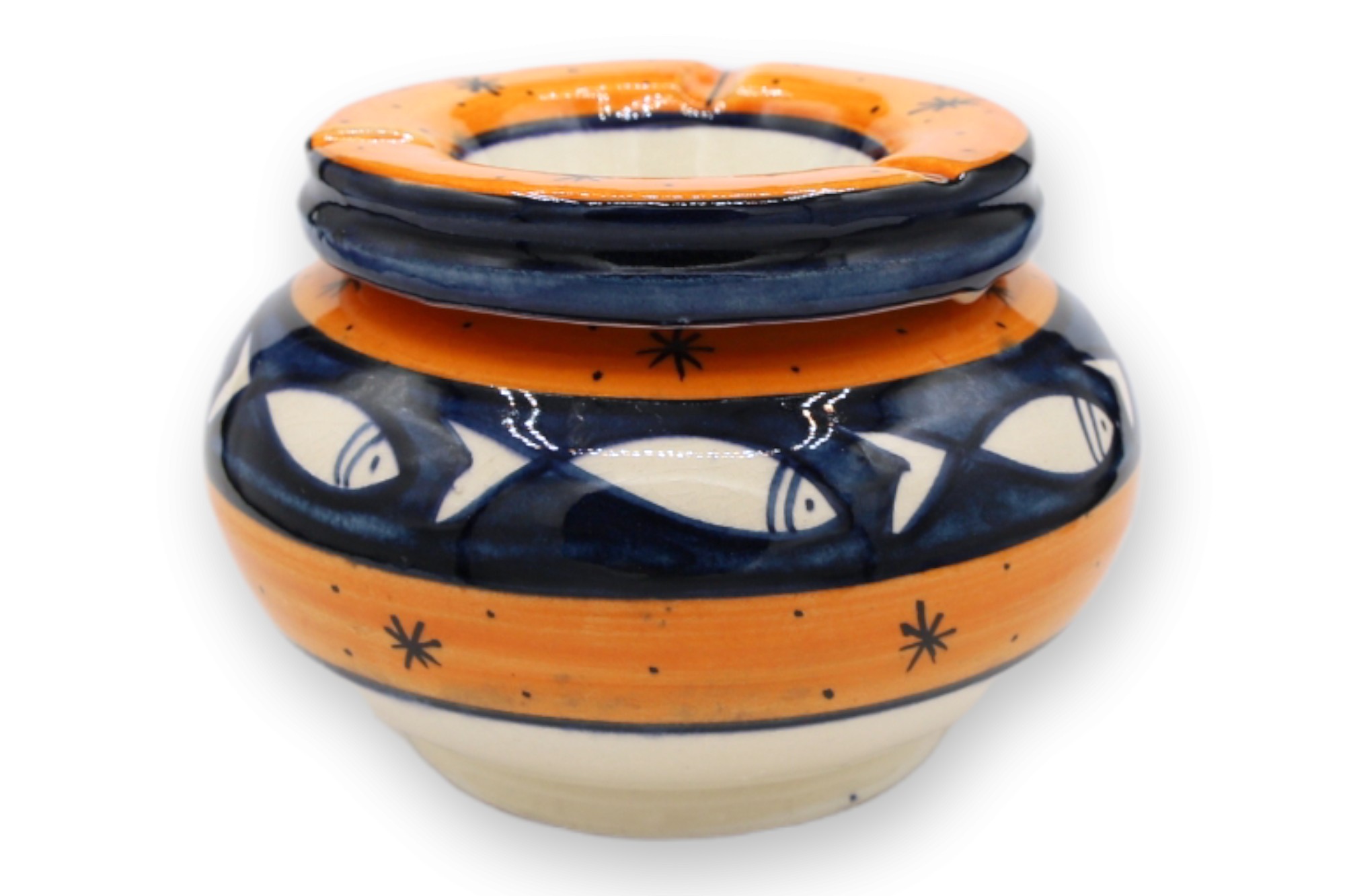 Keramik-Aschenbecher, blau-orange, Ø 12 cm, H 8 cm günstig bestellen