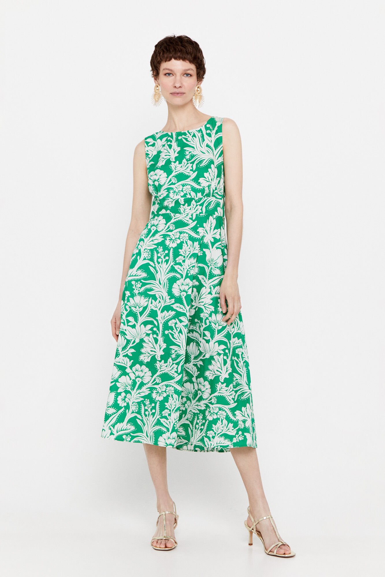 Vestido de algodão estampado - Estampa verde