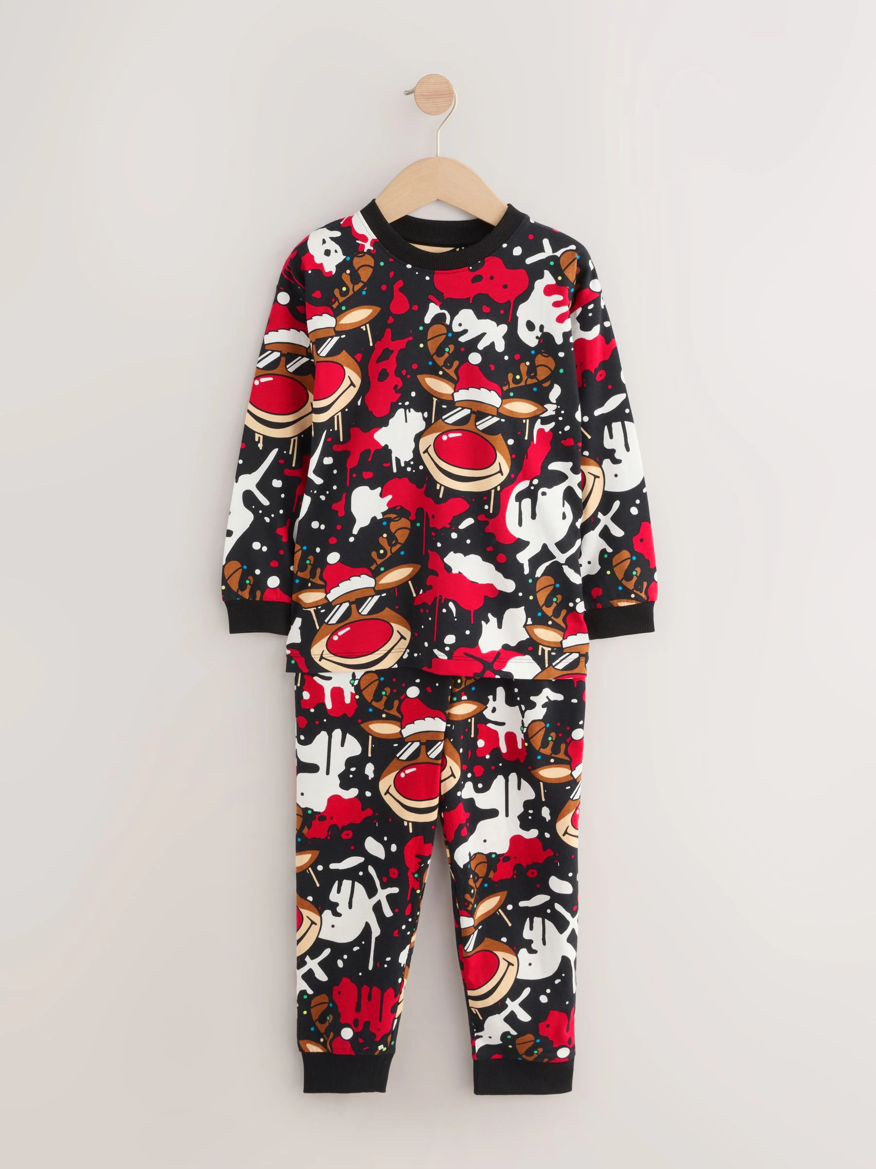 Rood/zwart - Kerstpyjama met enkele joggingbroek (3-16jr)