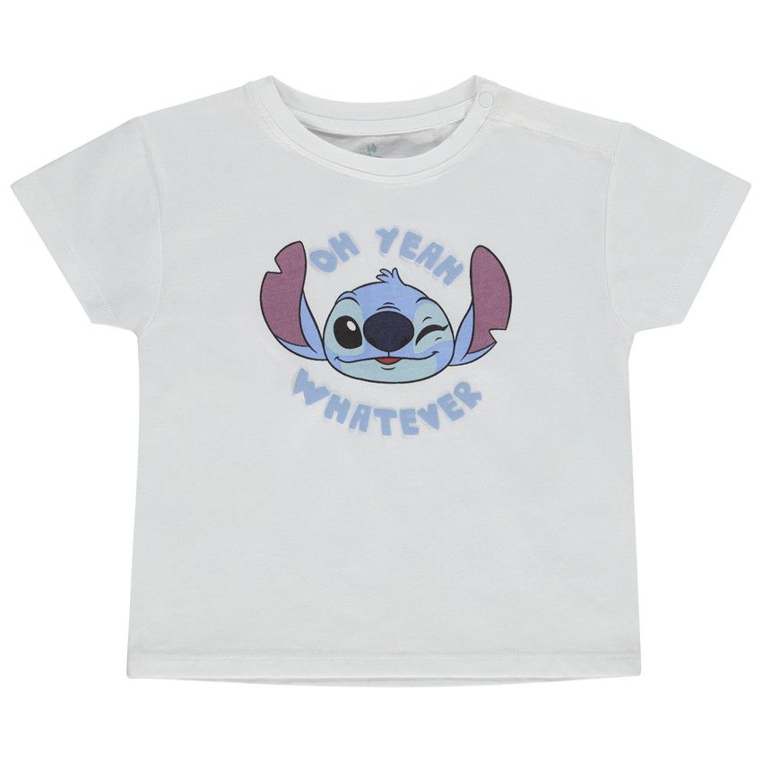 T-shirt manches courtes oversize print Stitch Disney pour bébé garçon - Blanc