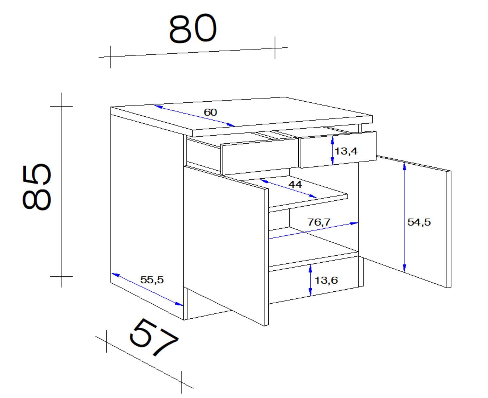 Küchen Unterschrank NANO 80 x 85 cm Buche