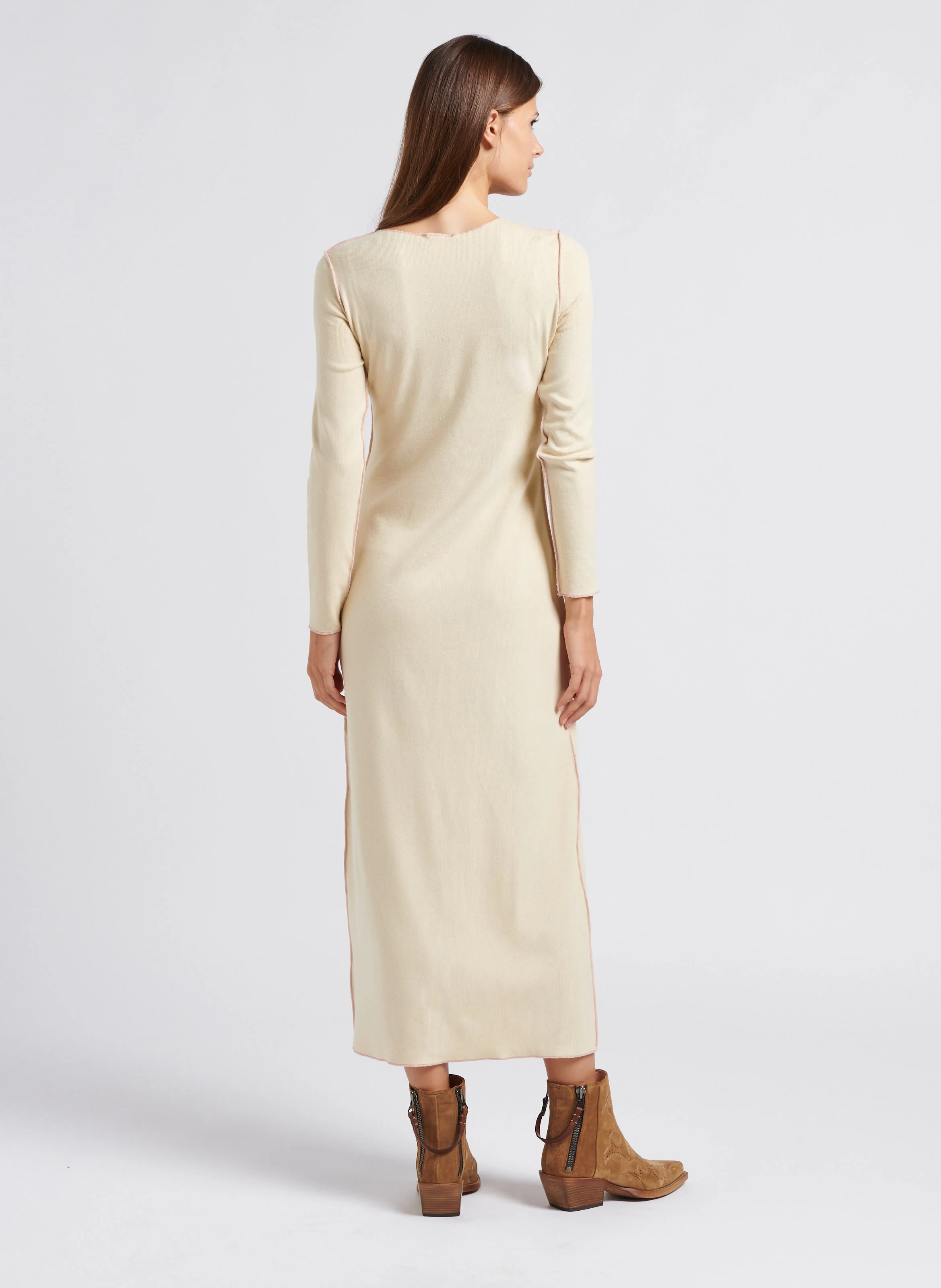 IDA - Robe longue droite à col rond | Beige