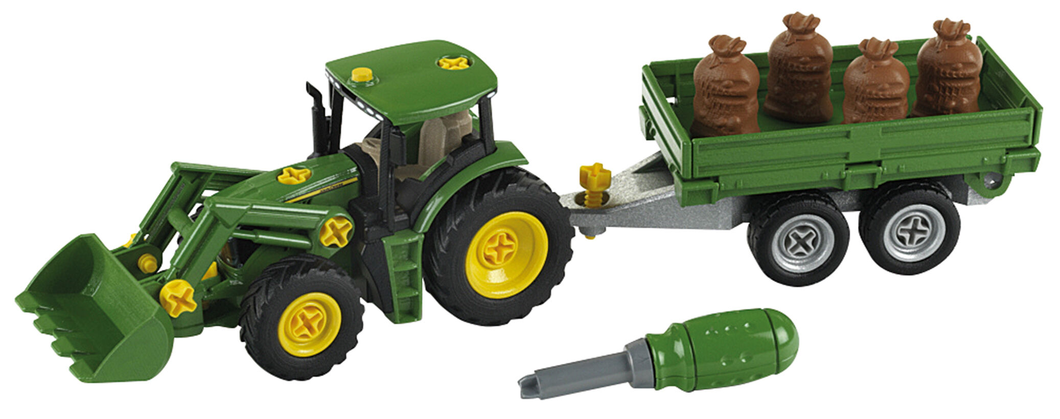 Klein John Deere met tandemas aanhanger  1:24 - Tractoren