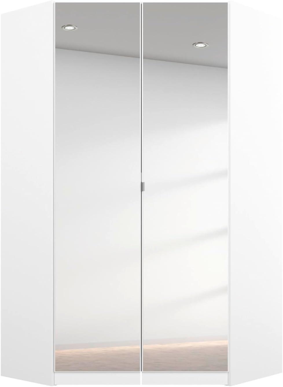 Rauch Möbel Nidda, Eckschrank mit 2 Spiegeltüren, Eck-Kleiderschrank, Kleiderschrank weiß, Garderobe, Schrank mit Stauraum, Drehtürenschrank, 2-türig, Farbe Alpinweiß, 117x197x104cm