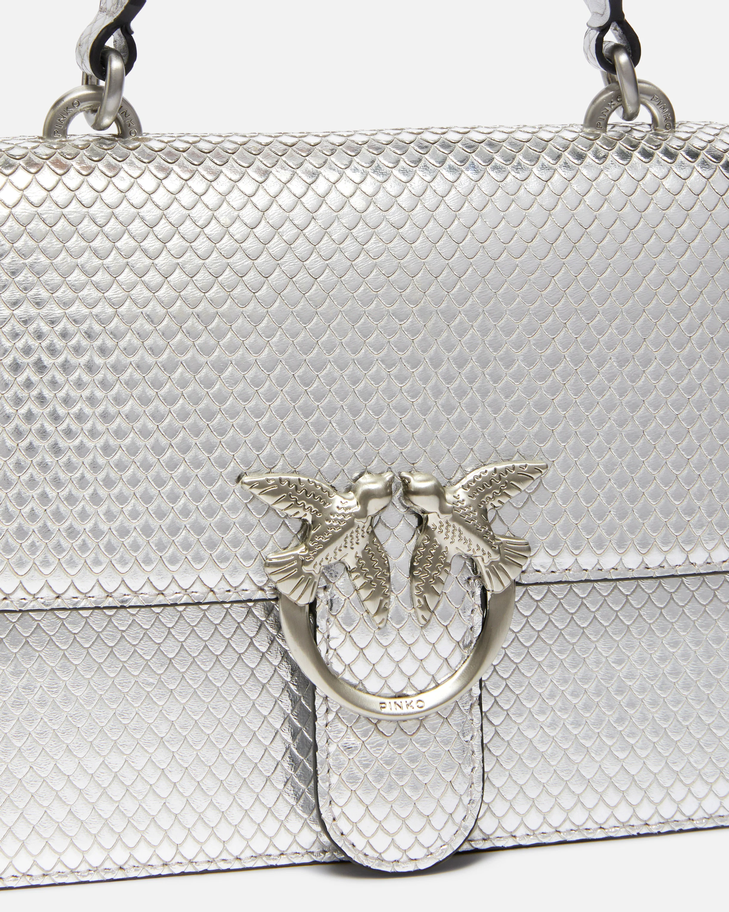 Petit sac à main lamé à bandoulière mini love bag | Argent