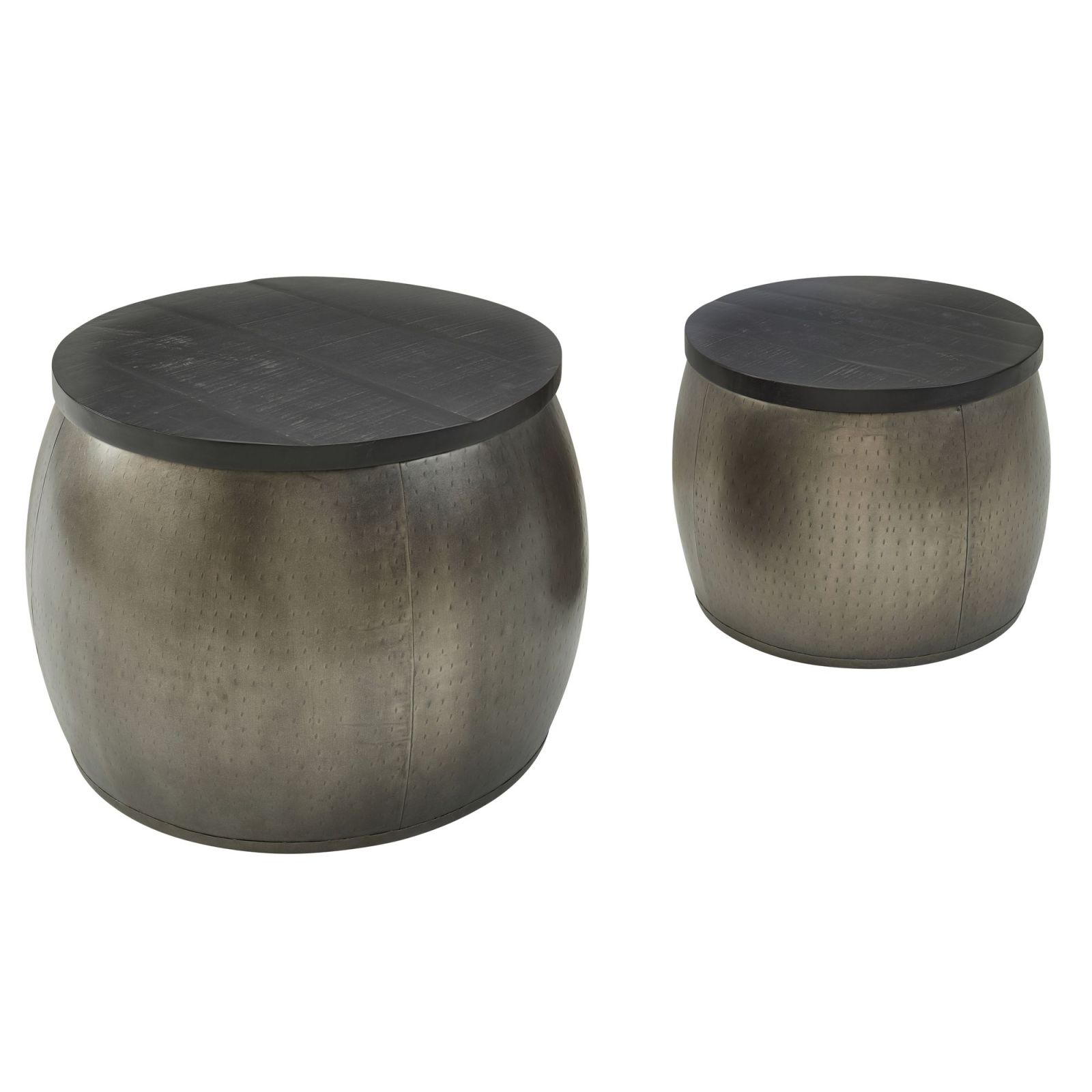2er-Set Couchtisch - silber-schwarz - Mango massiv