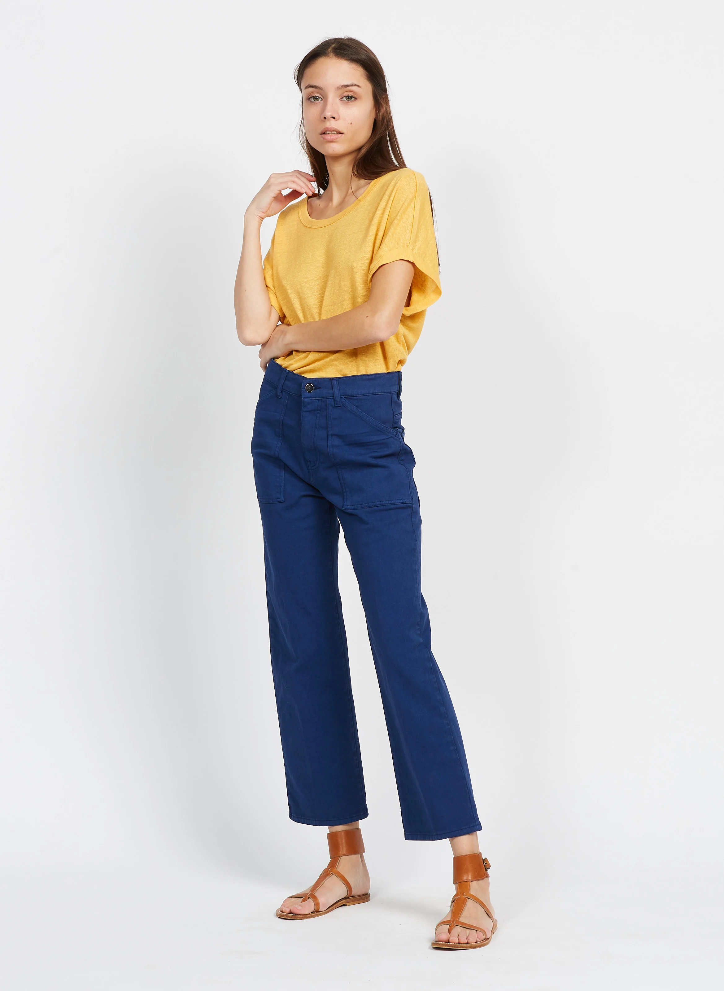EDDY - Jean cropped en coton stretch| Bleu